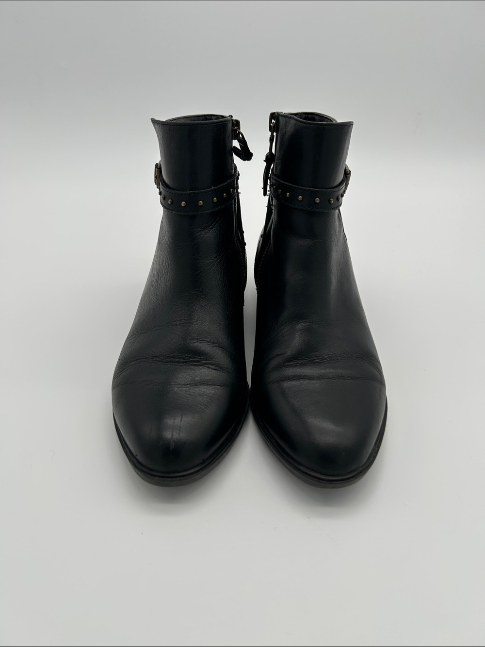 Lauren Ralph Lauren Black Leather Ankle Booties with Studded Strap